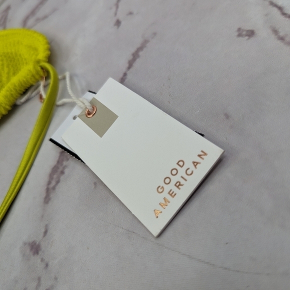 Good American Swim Top Women 1 2 S M Small Crinkle Tiny Ties Yellow Bikini - Picture 5 of 13